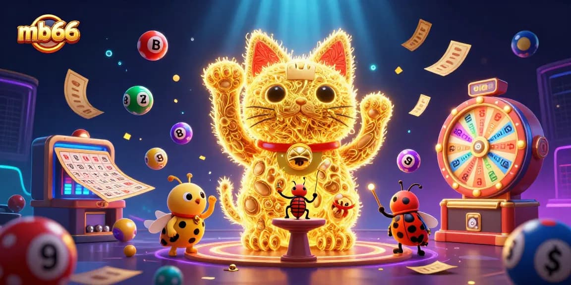 Experience the thrill of mb66 in a dynamic 3D casino scene with vibrant lottery elements.