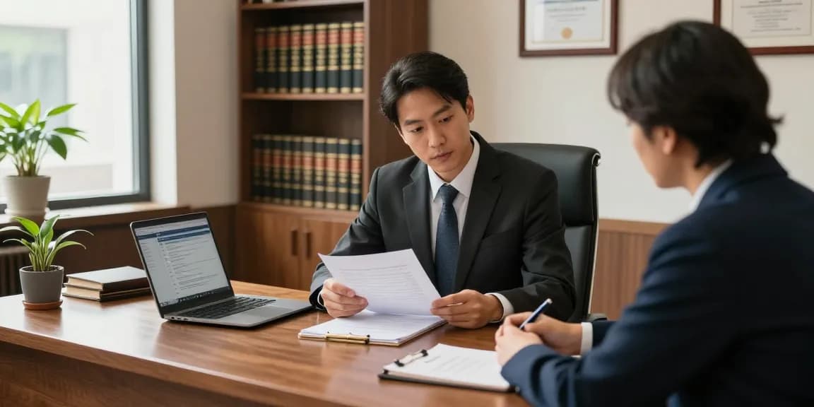 Visit here for a professional legal consultation scene with an attorney helping clients in a warm office.