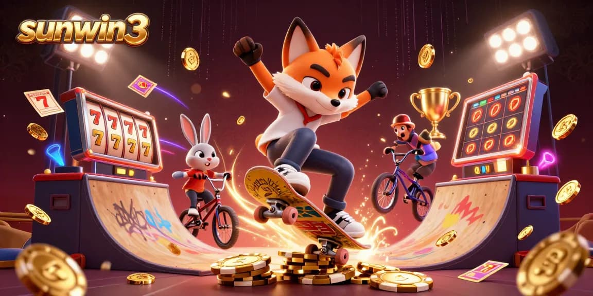Experience the excitement of sunwin3 while a skateboarder fox performs tricks over golden poker chips!