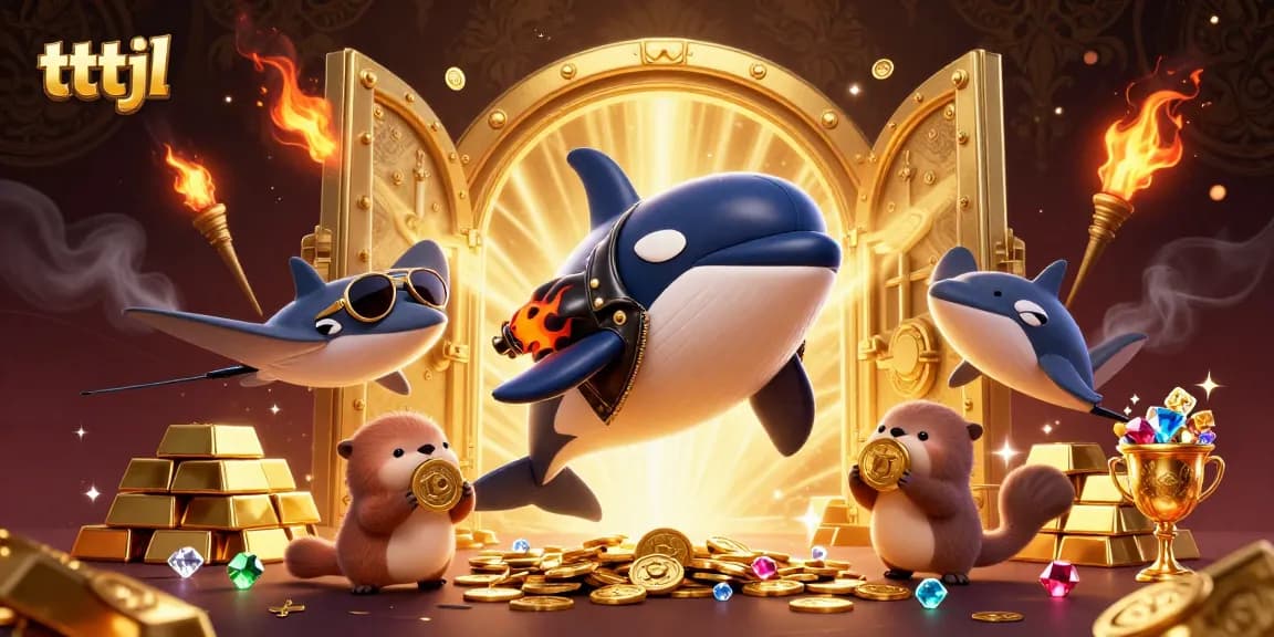 Experience the excitement of tttjl with a dynamic casino-themed 3D illustration featuring vibrant characters and treasures.