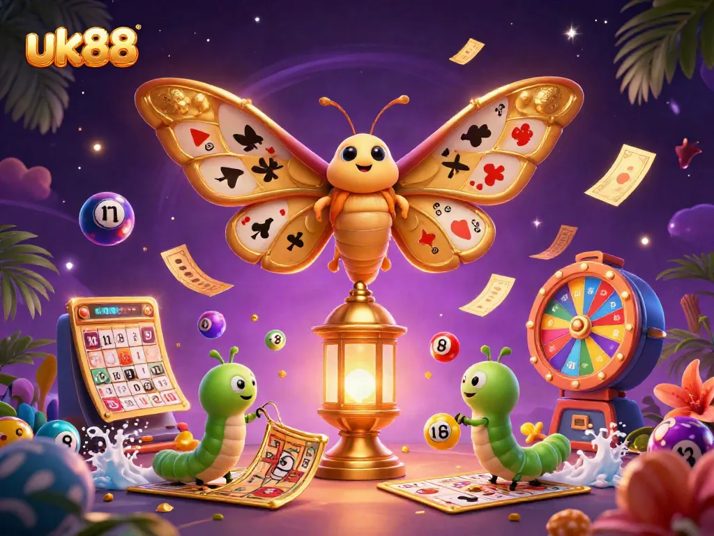 Experience thrilling wins with uk88, featuring vibrant casino scenes and a majestic moth