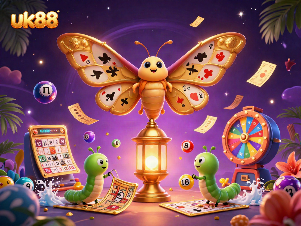 Experience thrilling wins with uk88, featuring vibrant casino scenes and a majestic moth