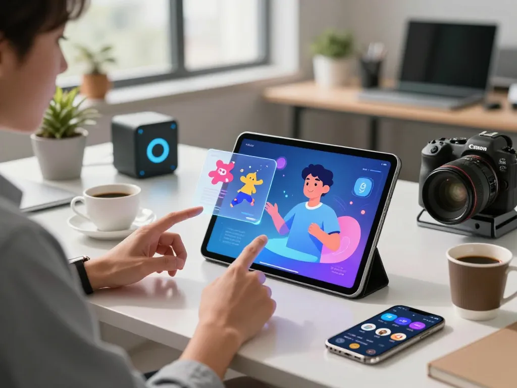 Engaging scene illustrating a conversation with an AI character, highlighting crush on ai interactions in a modern workspace.