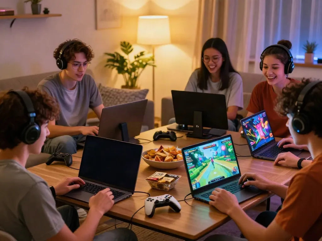 Nohuwin players enjoying online gaming experience in a cozy living room.