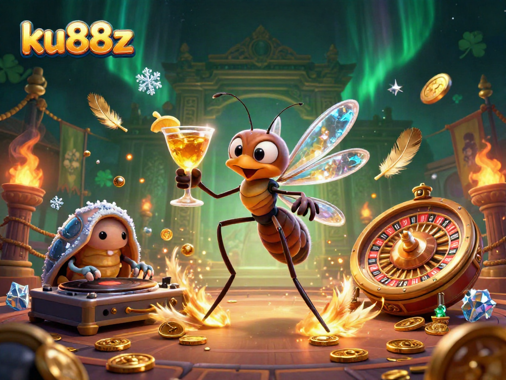 Engage with epic casino scenes featuring ku88z mascot and golden elements for immersive play.