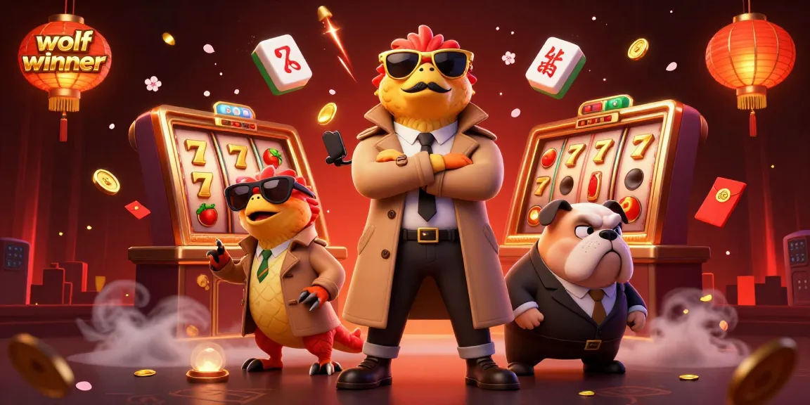 Experience fun with wolfwinner as raptors sneak into a casino, surrounded by vibrant slot elements.