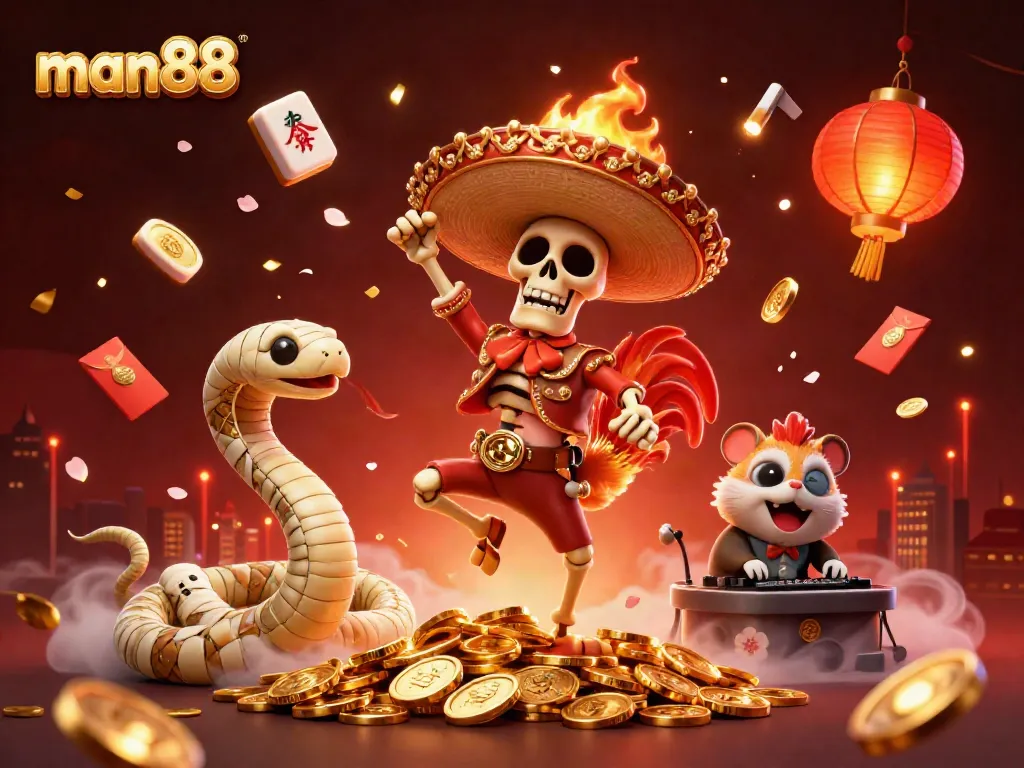 Experience the thrill of man88's games with our vibrant casino scene featuring unique characters and elements.