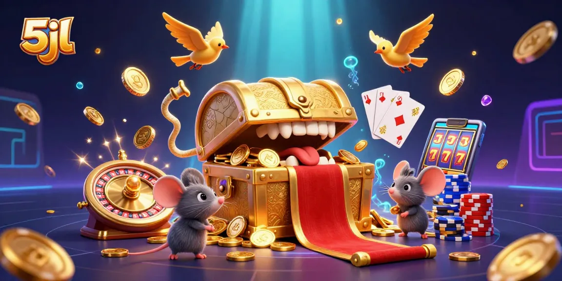 Engage with the 5jl treasure chest and neon casino elements showcasing thrilling gameplay.