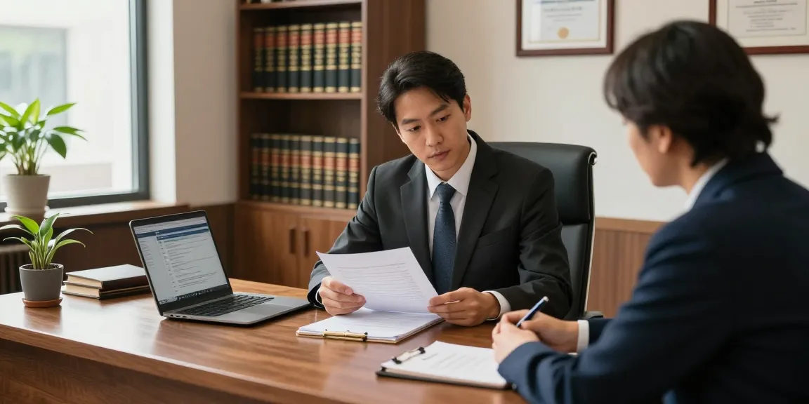 Visit here for a professional legal consultation scene with an attorney helping clients in a warm office.