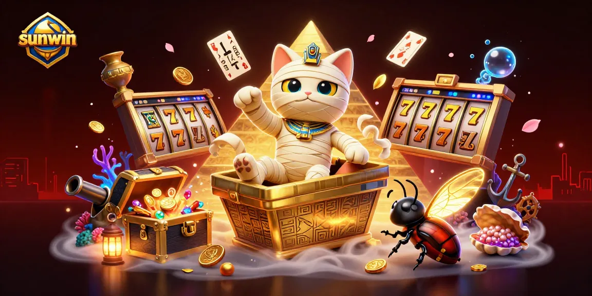 Experience thrilling gameplay at sunwin with an Egyptian mummy cat and casino elements.