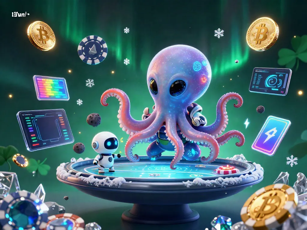 Experience thrilling poker action at 11win with a cartoon alien octopus and holographic elements.