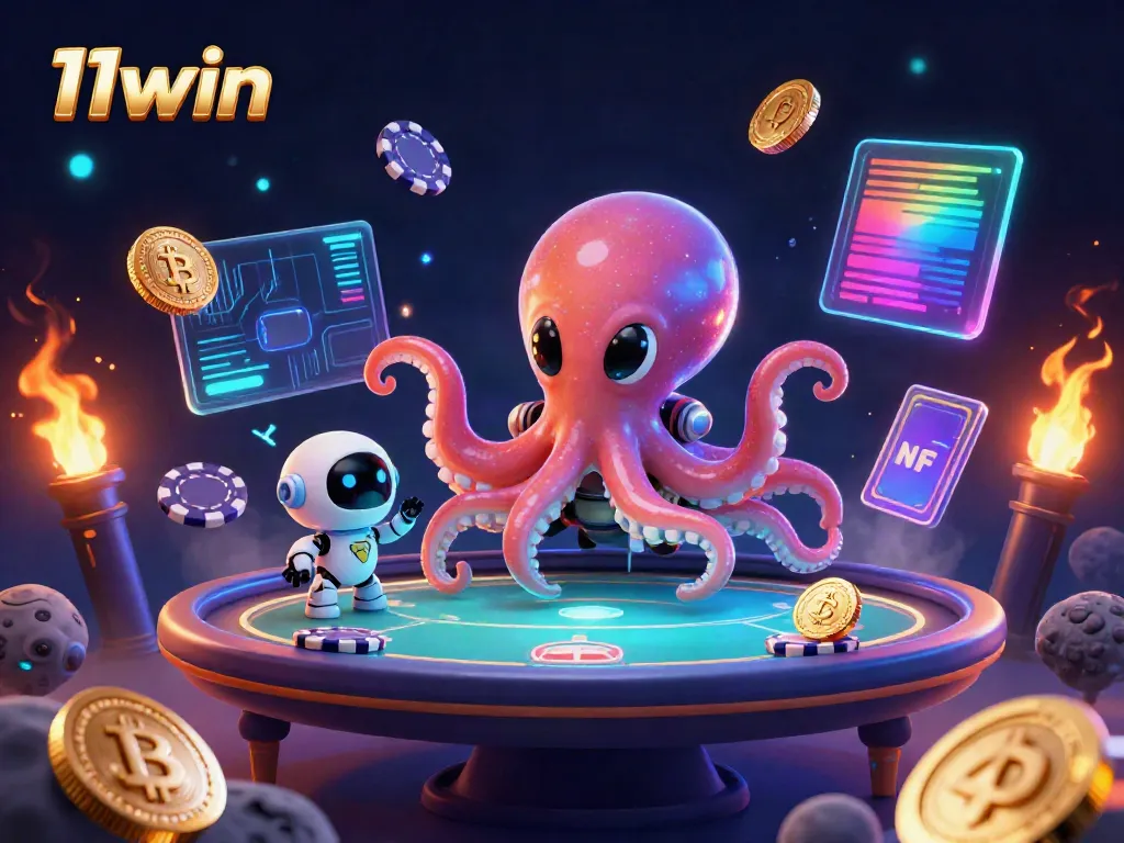 Engage with 11win's exciting casino universe featuring vibrant aliens and holographic poker.