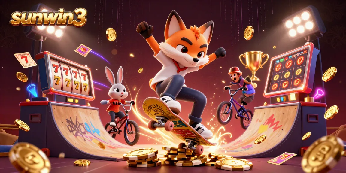 Experience the excitement of sunwin3 while a skateboarder fox performs tricks over golden poker chips!