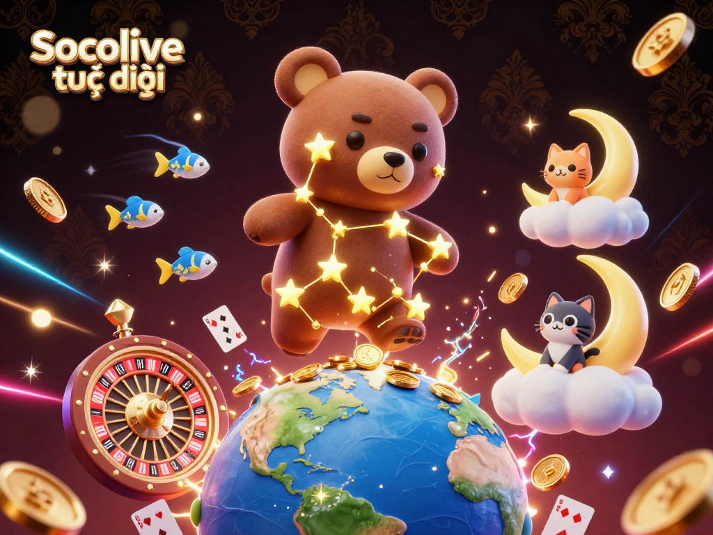 Experience thrilling moments with Socolive trực tiếp as playful characters and gaming elements come alive in a vibrant digital casino atmosphere.