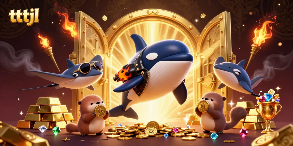 Experience the excitement of tttjl with a dynamic casino-themed 3D illustration featuring vibrant characters and treasures.
