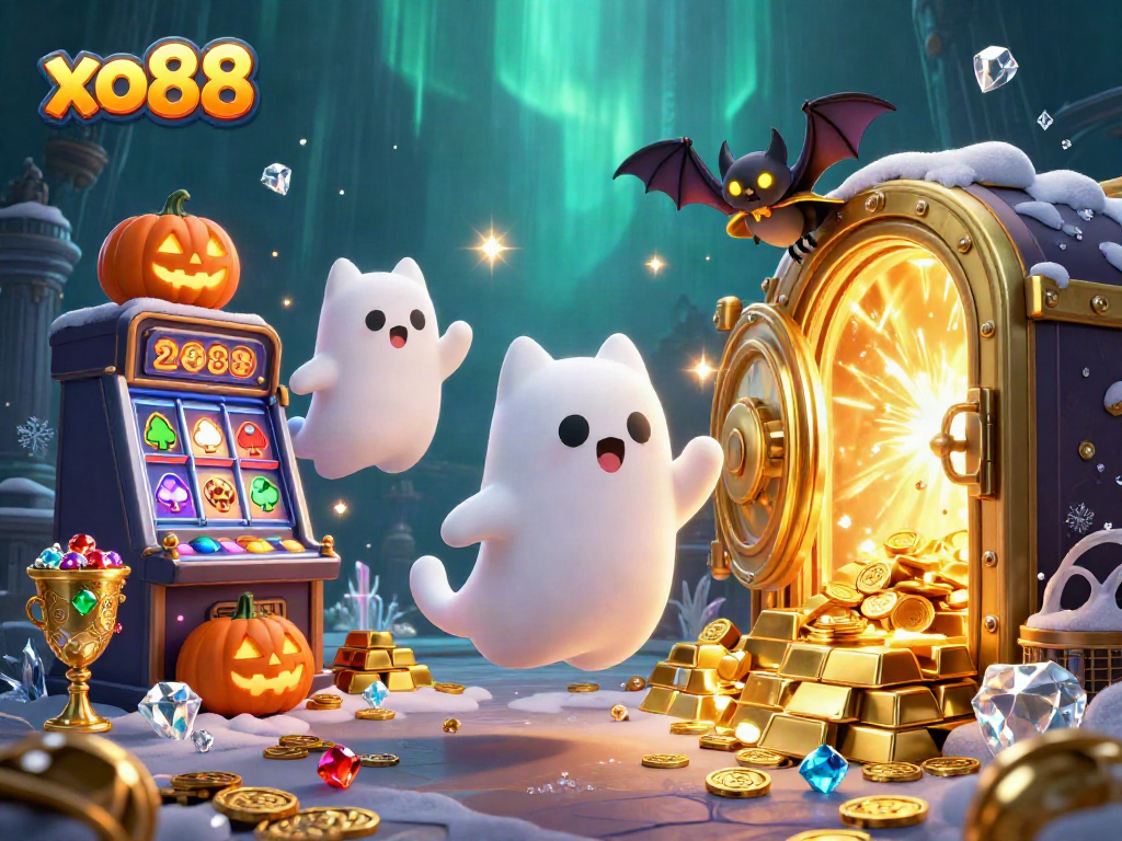 Explore exciting gameplay and bonuses at xo88 in a vibrant haunted casino scene.