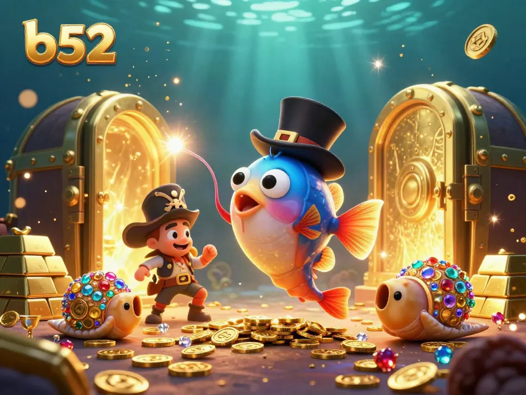 Engage in B52 gaming adventures with colorful characters amidst treasure and excitement.