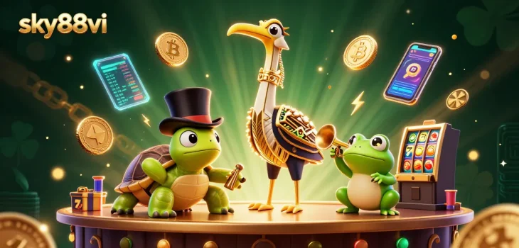 Experience thrilling gaming with sky88vi's vibrant 3D casino scene featuring classic casino elements.