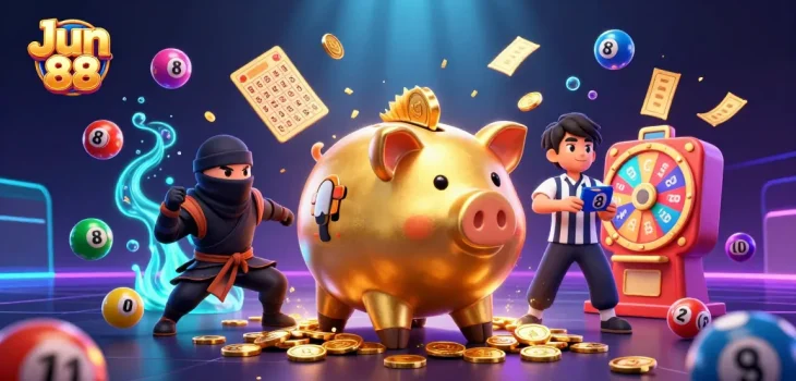 Experience Jun 88's thrilling gameplay with a vibrant casino scene filled with exciting elements.