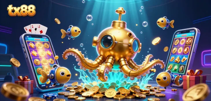Play exciting slots and win big with tx88’s vibrant underwater casino scene filled with treasures.