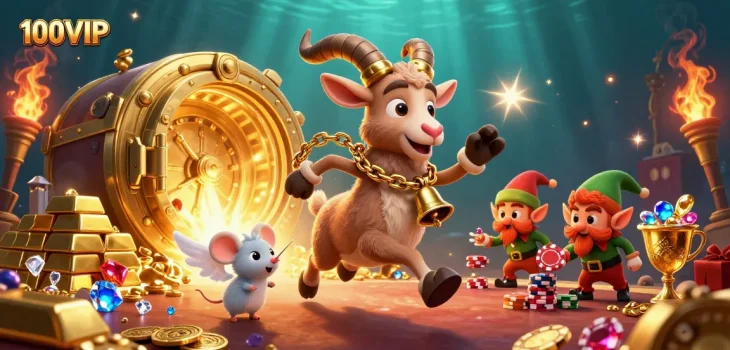 Win big at 100VIP's holiday-horror casino, featuring whimsical characters and dazzling treasures.
