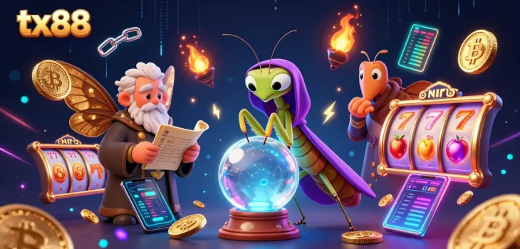 Experience the mystical world of tx88 with fortune tellers and vibrant casino elements.
