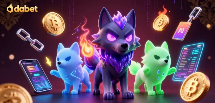 Experience the thrill of dabet with a dynamic illustration of a ghostly wolf pack in a crypto casino.