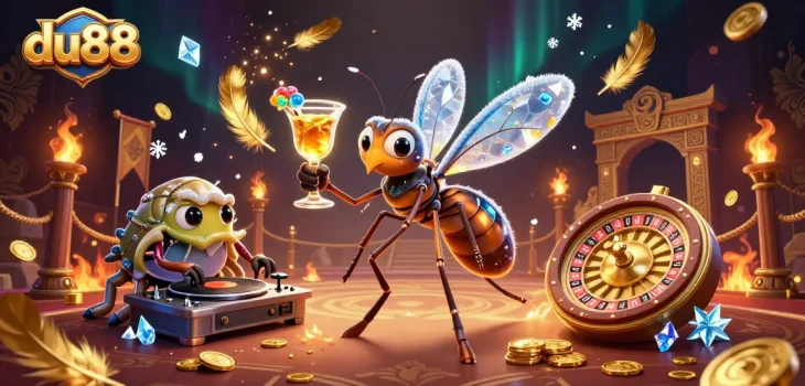 Experience thrilling gameplay with du88's vibrant casino scene featuring unique characters and elements.