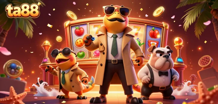 ta88 captures the excitement of winning with raptors disguised in a VIP casino scene.